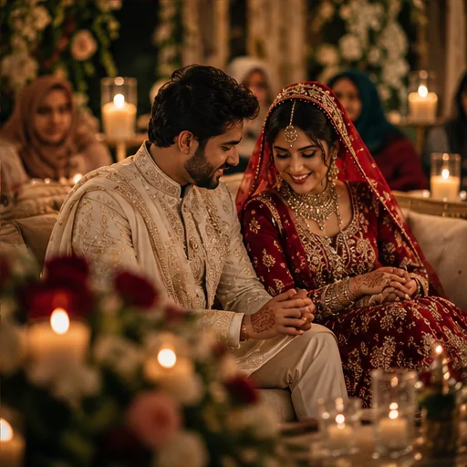 Couple sharing a quiet seated moment during a celebration